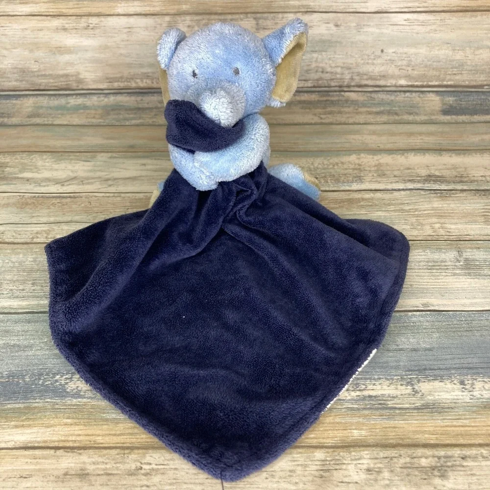 Carters Baby Lovey Elephant Plush Rattle Small Navy Blue Security Blanket
